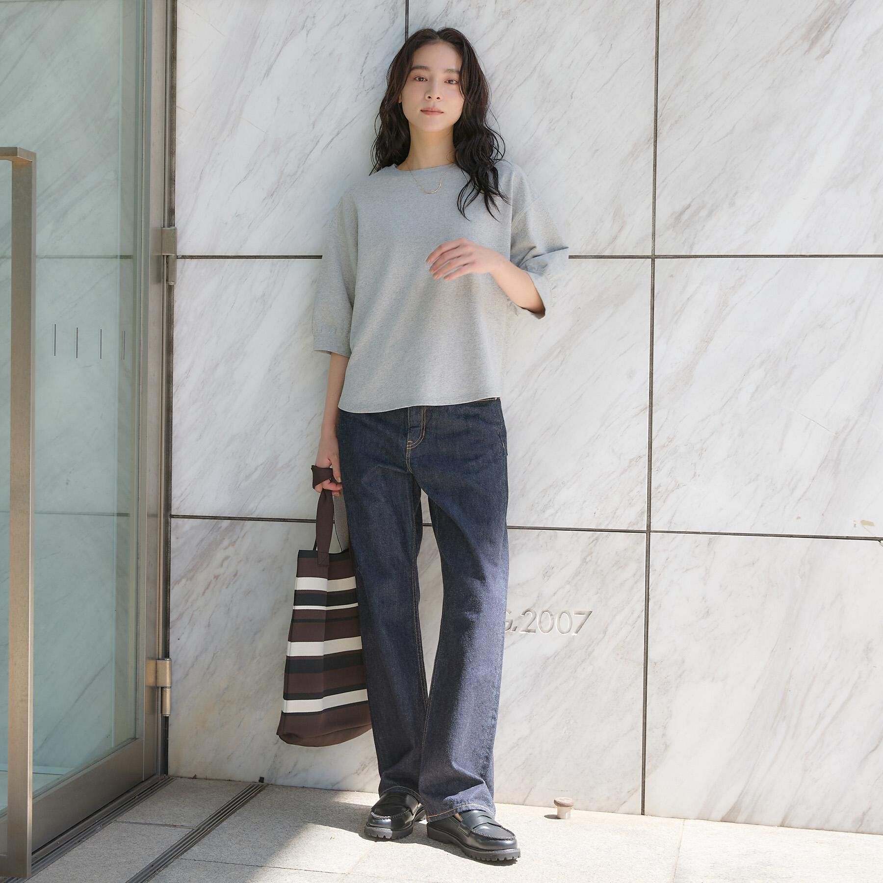 Dessin「【高レビュー/洗える/XS-L】バックヘンリーミニ裏毛 5分袖」|Tシャツ・カットソー|