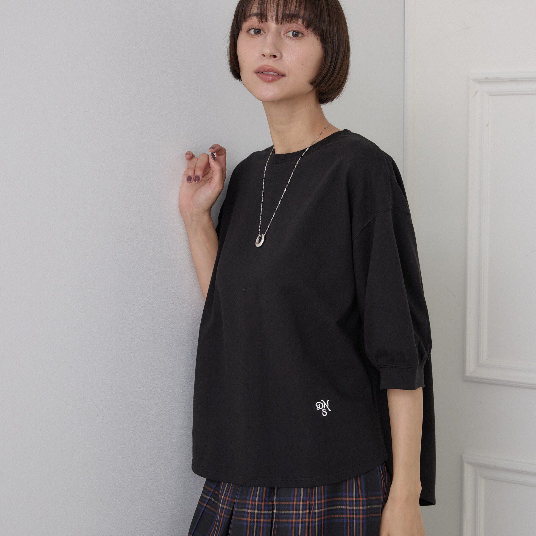 Dessin「【高レビュー/洗える/XS-L】バックヘンリーミニ裏毛 5分袖」|Tシャツ・カットソー|ブラック(019)