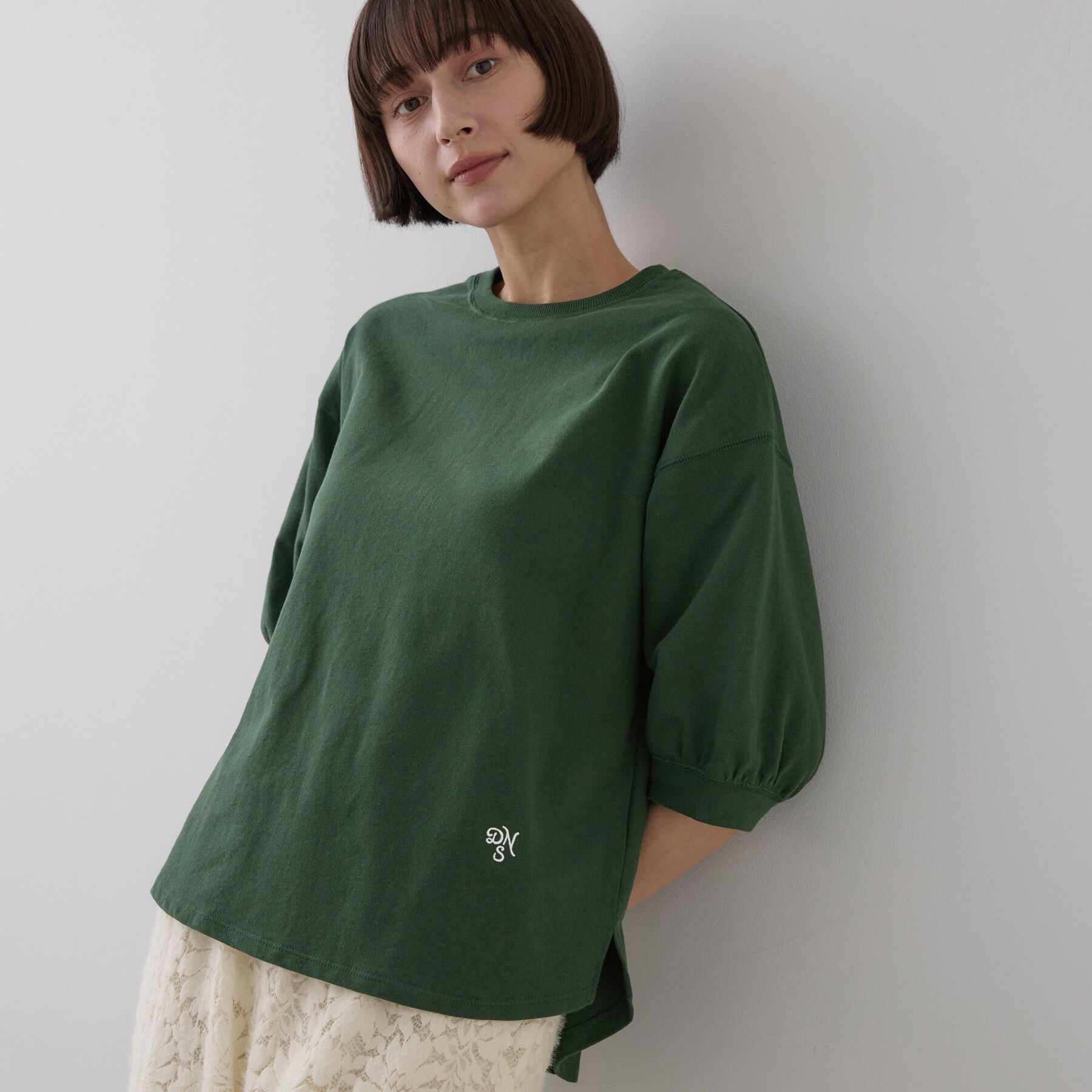 Dessin「【高レビュー/洗える/XS-L】バックヘンリーミニ裏毛 5分袖」|Tシャツ・カットソー|グリーン(024)