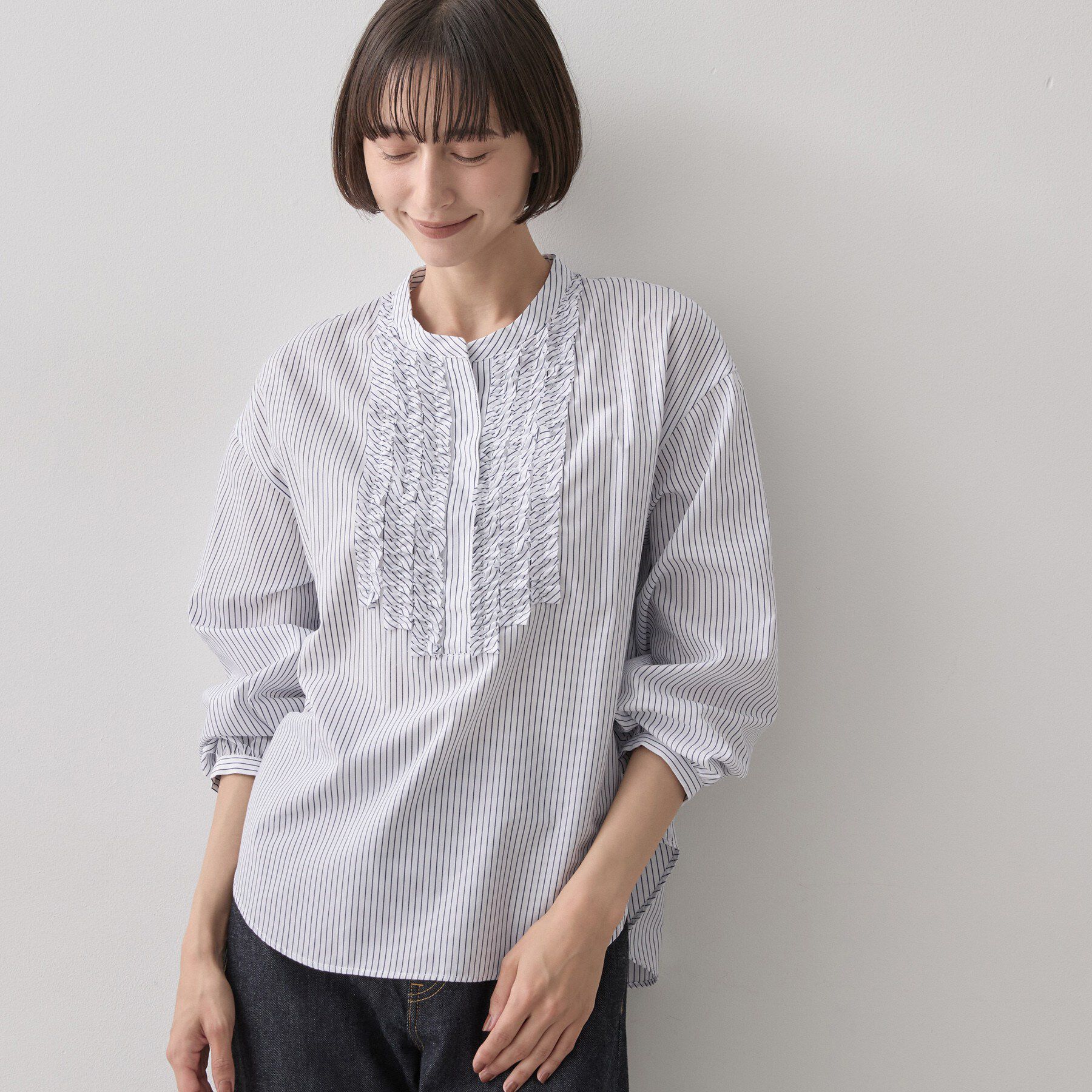 Dessin「【洗える/7色展開/XS-L】フロントフリルブラウス」|シャツ・ブラウス|