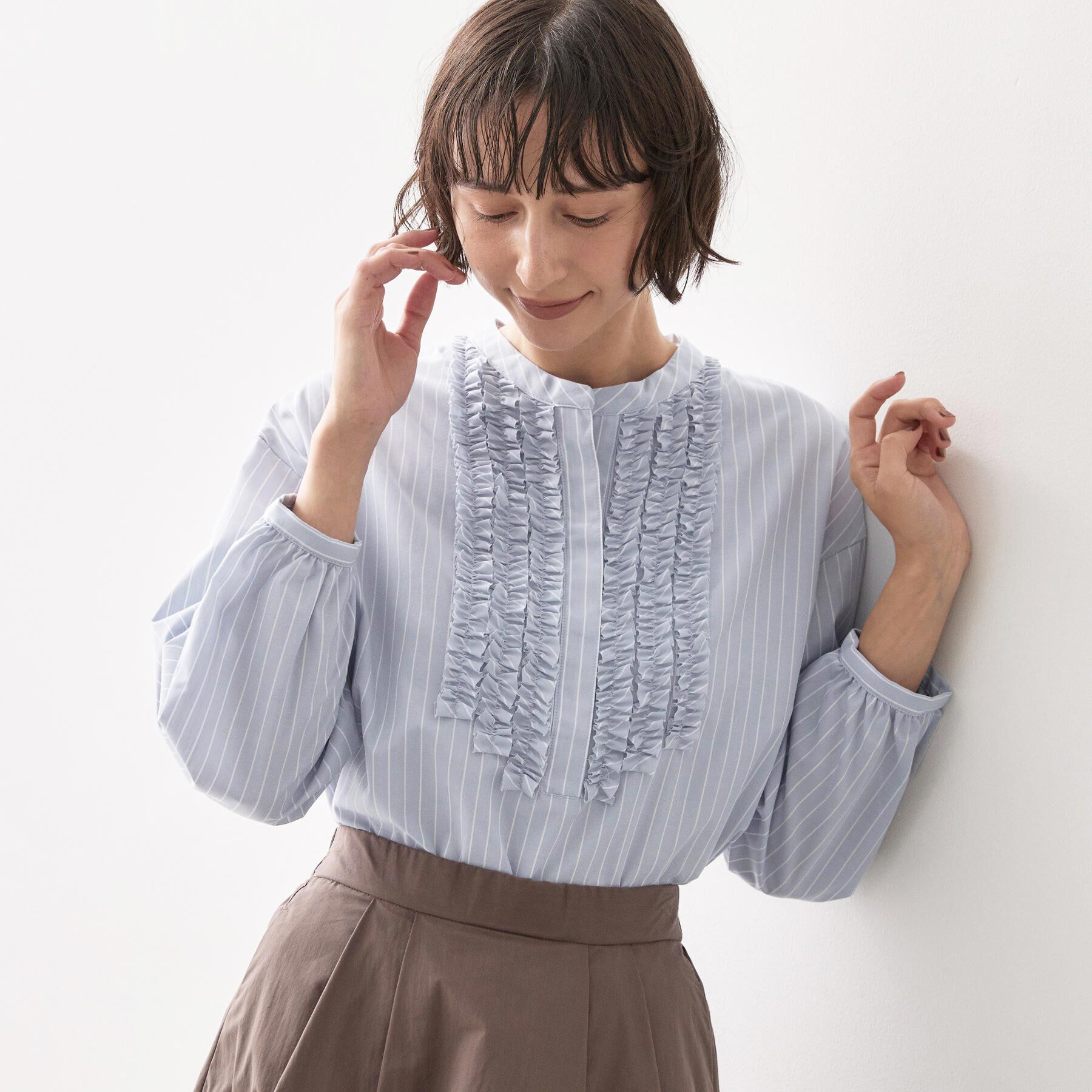 Dessin「【洗える/7色展開/XS-L】フロントフリルブラウス」|シャツ・ブラウス|