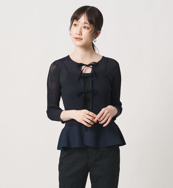 UNITED ARROWS「シアー リボン 2WAYカーディガン ‐ウォッシャブル‐」|カーディガン|NAVY