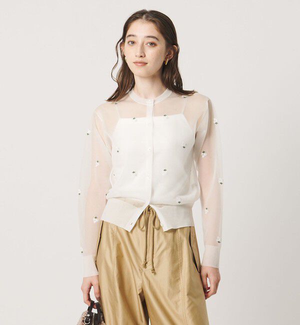 UNITED ARROWS「シアー フラワー カーディガン」|カーディガン|WHITE