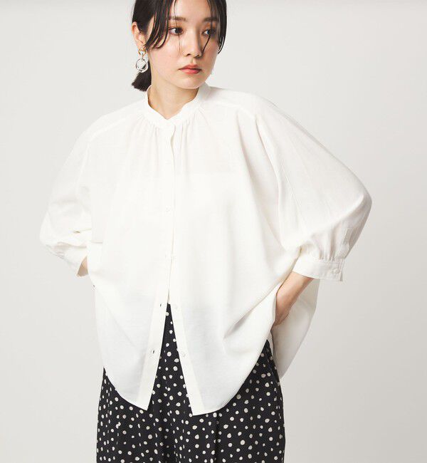 UNITED ARROWS green label relaxing「【WEB限定】＜at ease＞ノーカラー ギャザー ブラウス UVカット 通気性」|シャツ・ブラウス|