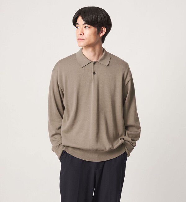 UNITED ARROWS green label relaxing「FINE BASIC アメリカンシーアイランドコットン 長袖 ニットポロシャツ」|ニット・セーター|BEIGE