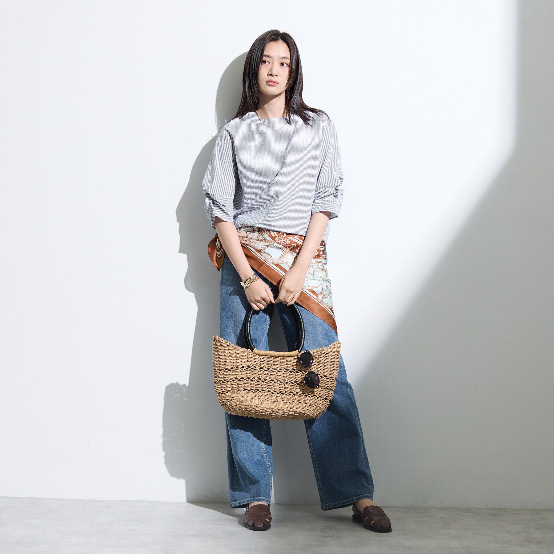 INDIVI「【洗える／UVケア】ねじり袖サッカートップス」|Tシャツ・カットソー|