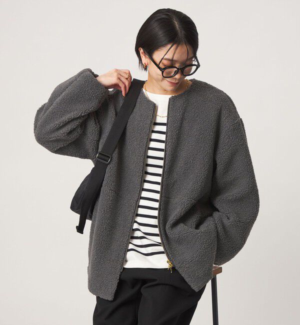 UNITED ARROWS green label relaxing「［size SHORTあり］ボア ノーカラー ブルゾン」|ブルゾン・スタジャン|