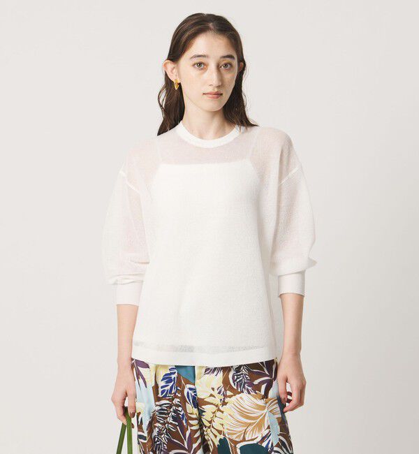 UNITED ARROWS「7分袖 ワッフル ニット」|ニット・セーター|WHITE