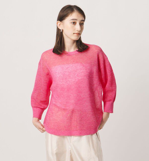 UNITED ARROWS「7分袖 ワッフル ニット」|ニット・セーター|PINK