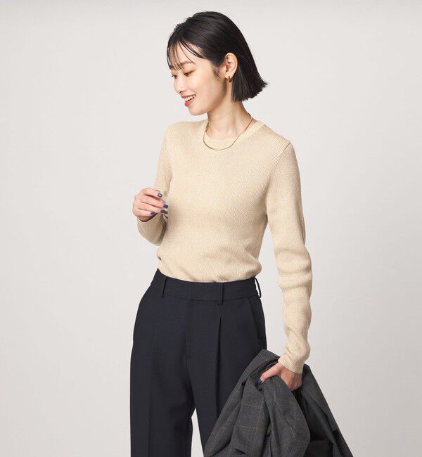UNITED ARROWS green label relaxing「＜1_OF MINE＞ラメ リブ クルーネック ロングスリーブ プルオーバー ニット」|ニット・セーター|