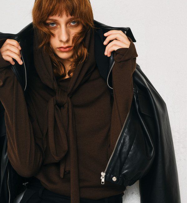  「【2026AW Debut】【UNFORM】カシミヤ混フーディボウタイニット」|ニット・セーター|ブラウン