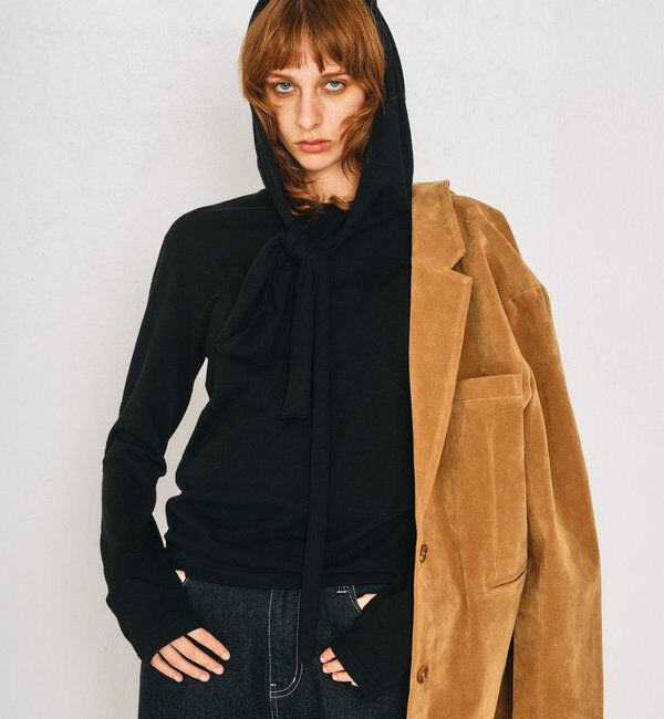  「【2026AW Debut】【UNFORM】カシミヤ混フーディボウタイニット」|ニット・セーター|ブラック