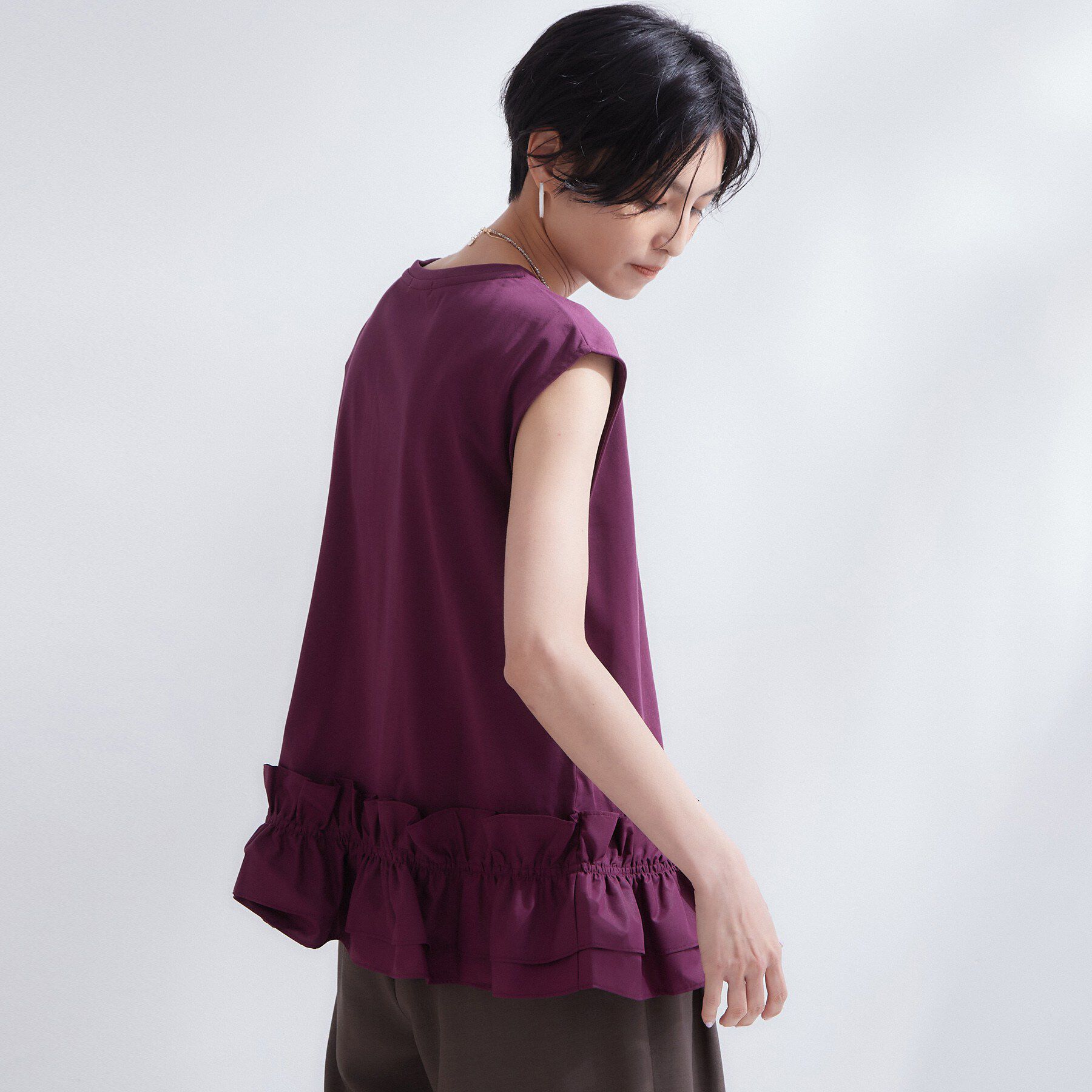OPAQUE.CLIP「裾フリルドッキングカットソー【洗濯機OK】」|Tシャツ・カットソー|