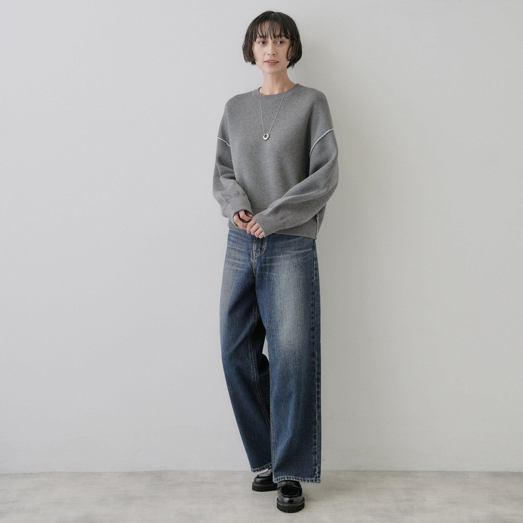 Dessin「【洗濯機OK/XS-L】配色リバーシブル コットンジャカード クルーネックニット」|Tシャツ・カットソー|