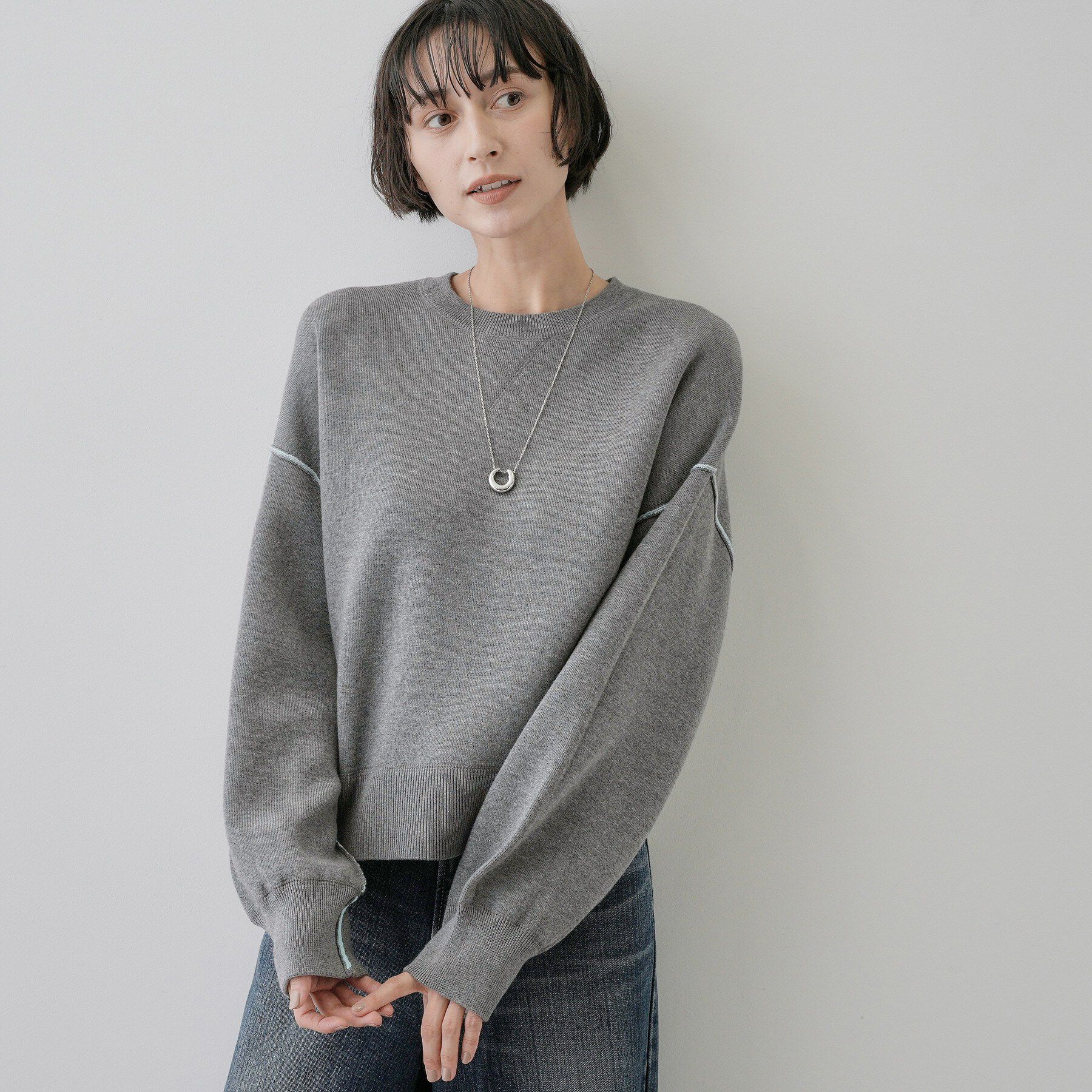 Dessin「【洗濯機OK/XS-L】配色リバーシブル コットンジャカード クルーネックニット」|Tシャツ・カットソー|