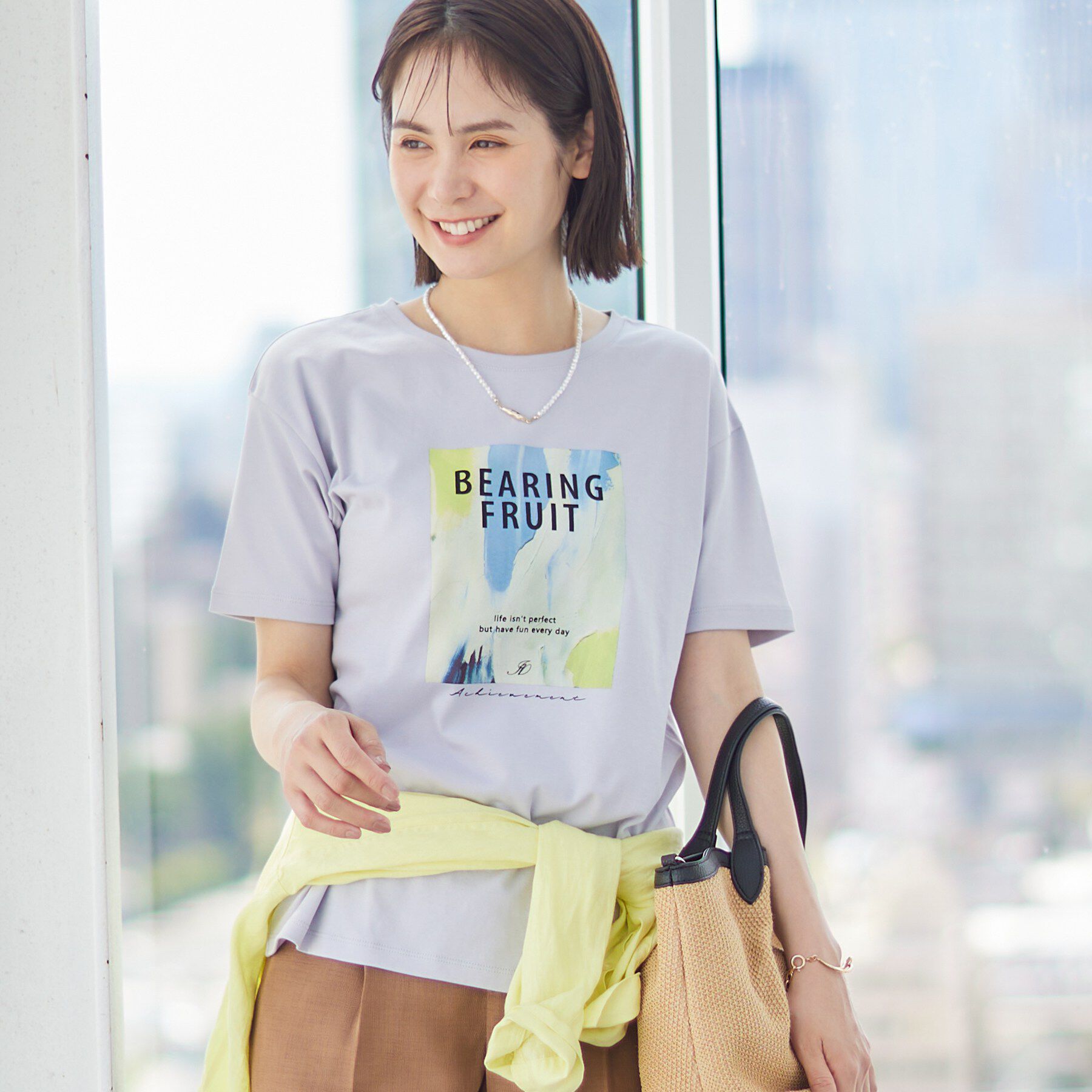 INDIVI「【UVケア／選べるグラフィック】スムースジャージTシャツ」|Tシャツ・カットソー|ライトグレー(111