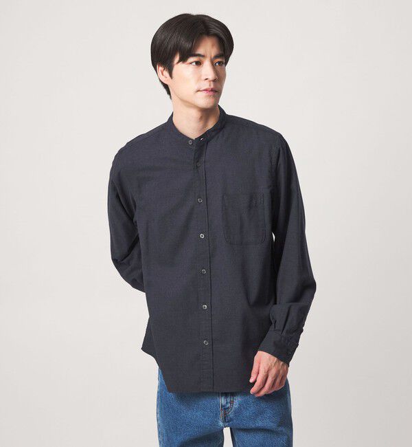UNITED ARROWS green label relaxing「ナチュラル フィット ビエラバンドカラー 長袖 シャツ」|シャツ・ブラウス|NAVY