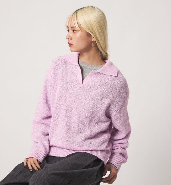 BEAUTY&YOUTH UNITED ARROWS「テープヤーン スキッパー ニットプルオーバー ウォッシャブル」|ニット・セーター|PINK