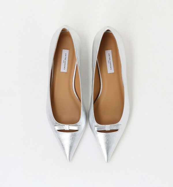 UNITED ARROWS「ポインテッドトゥ リボン フラットパンプス」|パンプス|SILVER