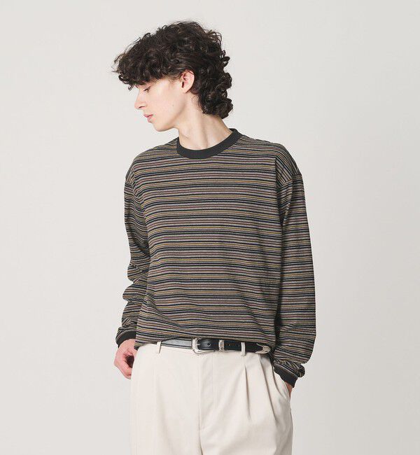 BEAUTY&YOUTH UNITED ARROWS「ラフィー マルチ ボーダー クルーネック カットソー」|Tシャツ・カットソー|DK.BROWN