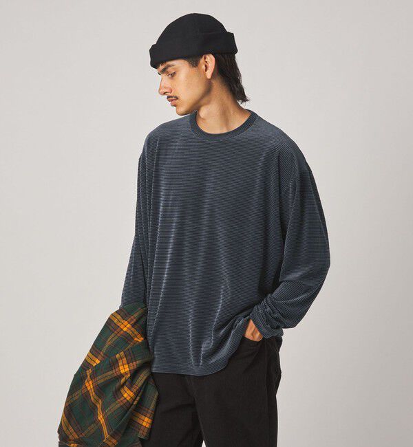 STEVEN ALAN「＜Steven Alan＞ ベロア ボーダー クルーネック Ｔシャツ」|Tシャツ・カットソー|