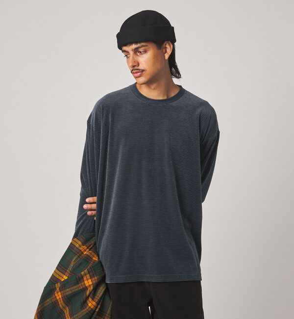 STEVEN ALAN「＜Steven Alan＞ ベロア ボーダー クルーネック Ｔシャツ」|Tシャツ・カットソー|