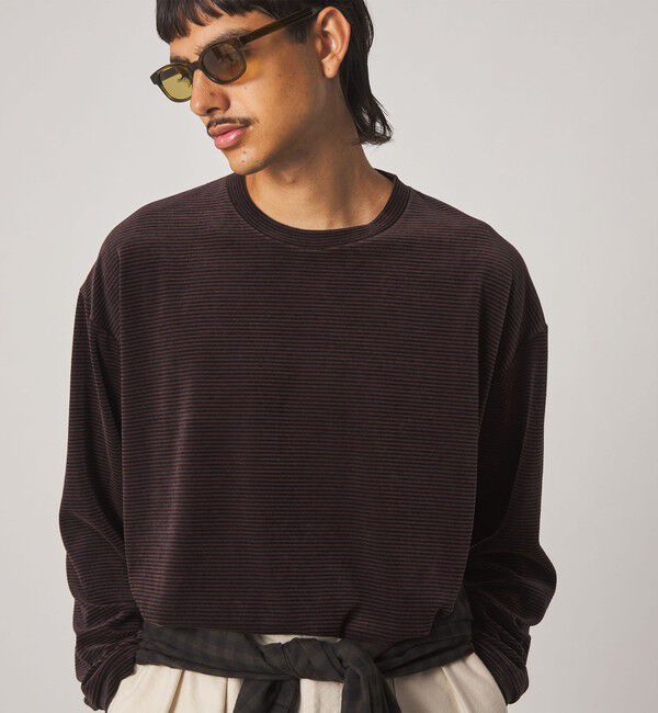 STEVEN ALAN「＜Steven Alan＞ ベロア ボーダー クルーネック Ｔシャツ」|Tシャツ・カットソー|