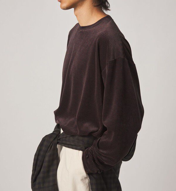 STEVEN ALAN「＜Steven Alan＞ ベロア ボーダー クルーネック Ｔシャツ」|Tシャツ・カットソー|