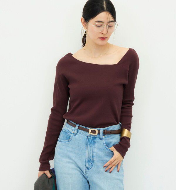 NOLLEY'S「ウォッシャブルヴィンテージリブアシンメトリープルオーバー」|Tシャツ・カットソー|ワイン