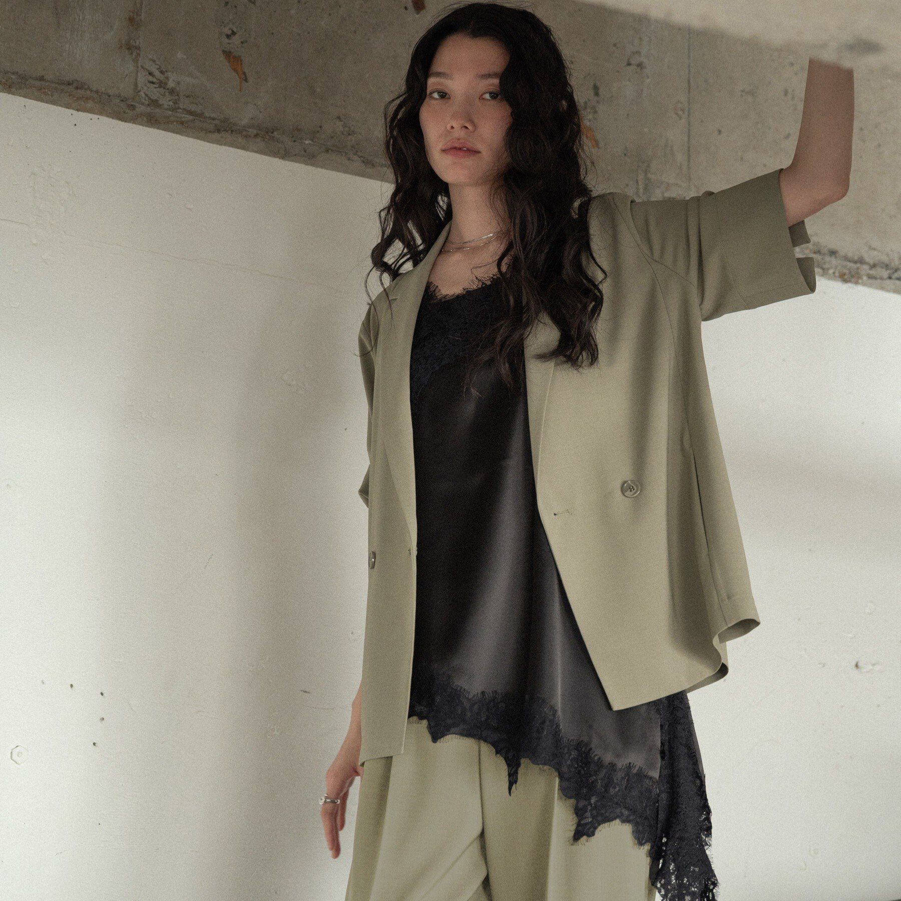 GALLEST「Comfy SET UP｜ハーフスリーブジャケット【セットアップ対応／通勤／接触冷感／UVカット】」|テーラードジャケット|オリーブグリーン(0