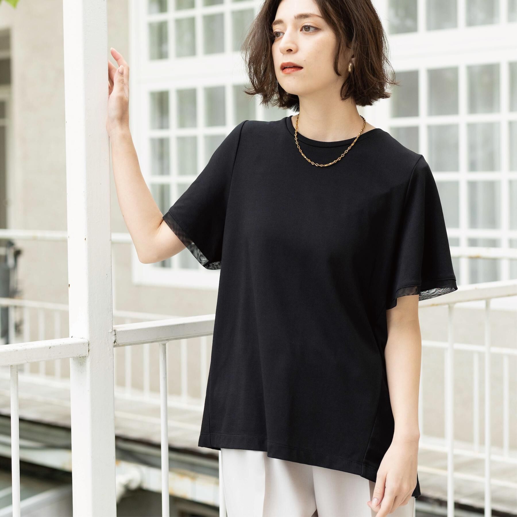 OPAQUE.CLIP「【接触冷感／UV】着る冷感スーパーアイス ペプラムカットソー《洗濯機OK》」|Tシャツ・カットソー|ブラック(019)