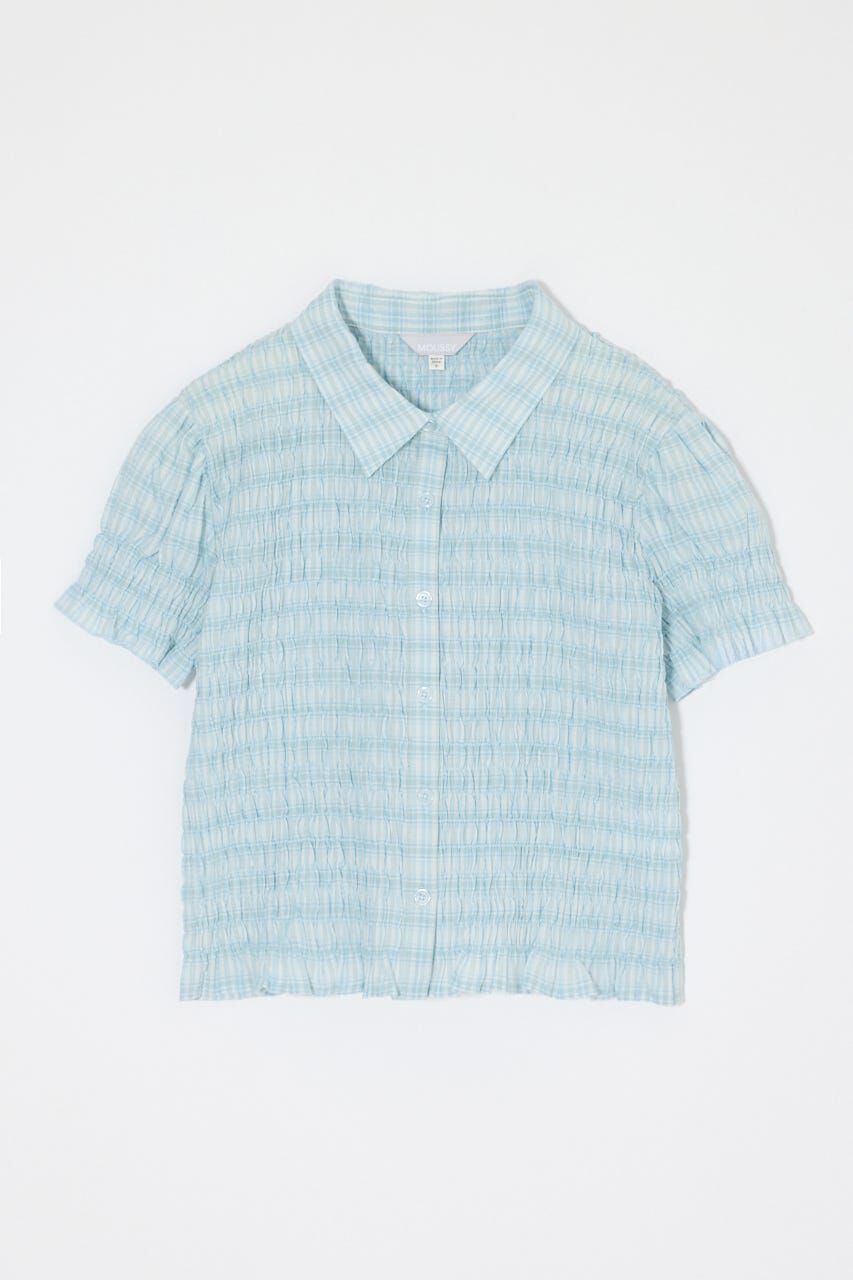 MOUSSY「PLAID SHIRRING シャツ」|シャツ・ブラウス|L/BLU1