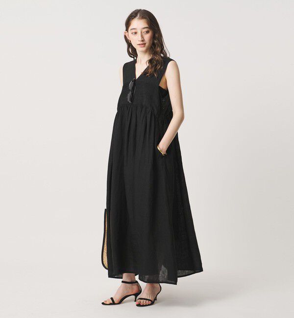 UNITED ARROWS「エンブロイダリー ノースリーブ ワンピース」|ワンピース|BLACK