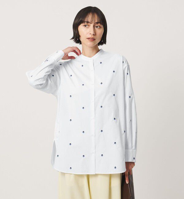 UNITED ARROWS「エンブロイダリーフラワー バンドカラー シャツ 26FW」|シャツ・ブラウス|