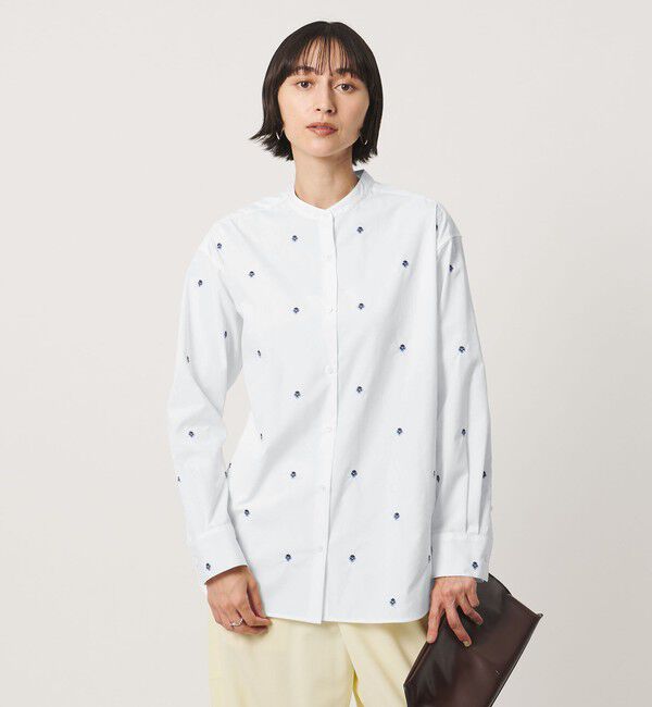 UNITED ARROWS「エンブロイダリーフラワー バンドカラー シャツ 26FW」|シャツ・ブラウス|