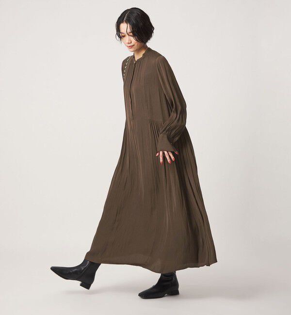 UNITED ARROWS green label relaxing「［size SHORTあり］サテン ギャザー ロングスリーブ ワンピース」|ワンピース|
