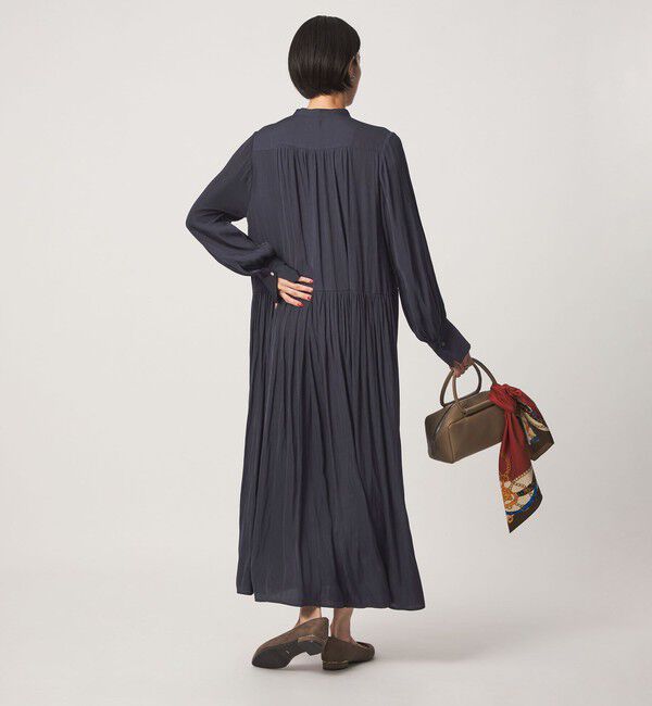 UNITED ARROWS green label relaxing「［size SHORTあり］サテン ギャザー ロングスリーブ ワンピース」|ワンピース|