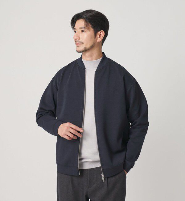 BEAUTY&YOUTH UNITED ARROWS「【WEB限定 WARDROBE SMART】ダブルニット ジップブルゾン/セットアップ対応【抗菌・防臭】」|ブルゾン・スタジャン|NAVY