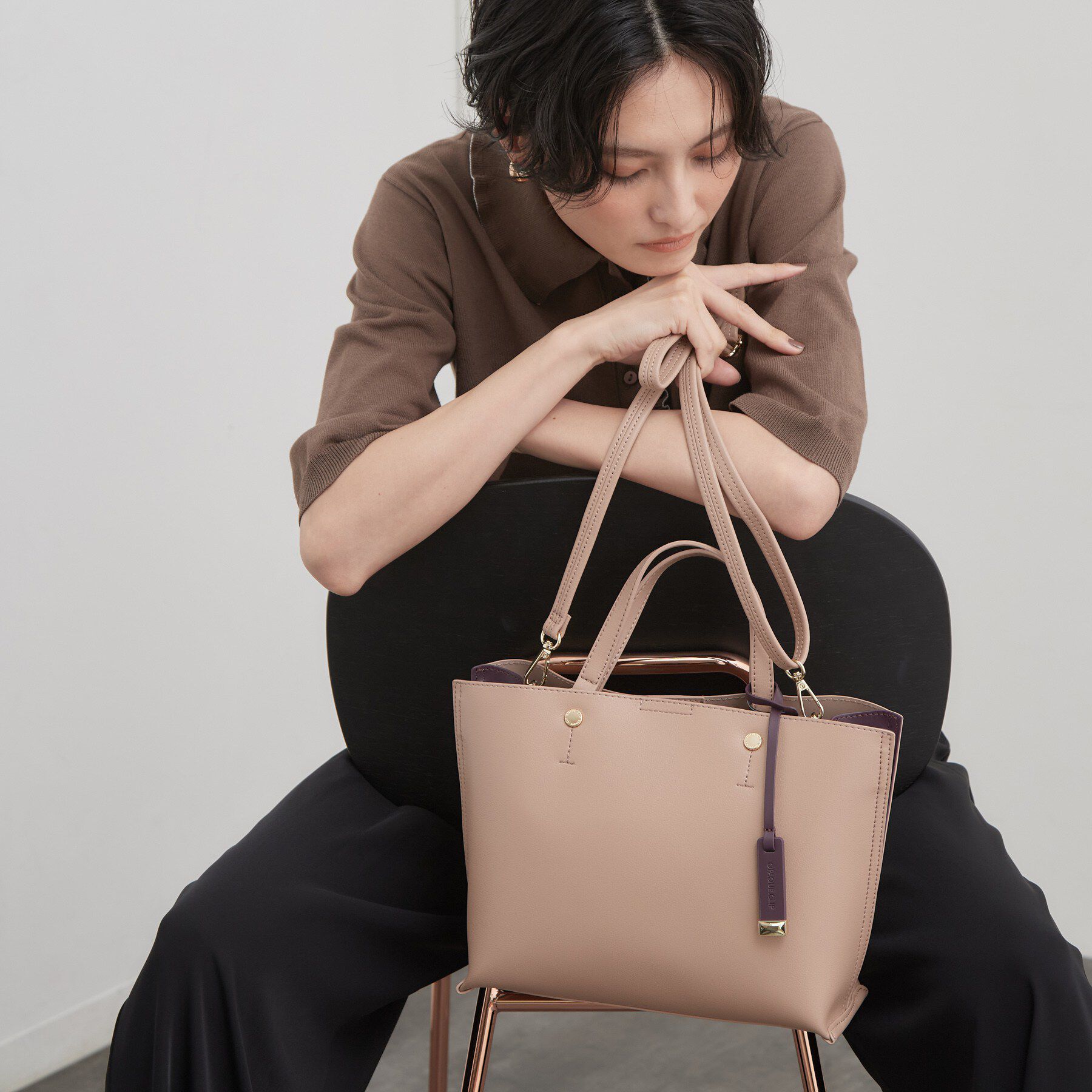 OPAQUE.CLIP「【2WAY／3層仕様／通勤対応】名品バイカラーミドルトートバッグ」|トートバッグ|ベージュ(852)