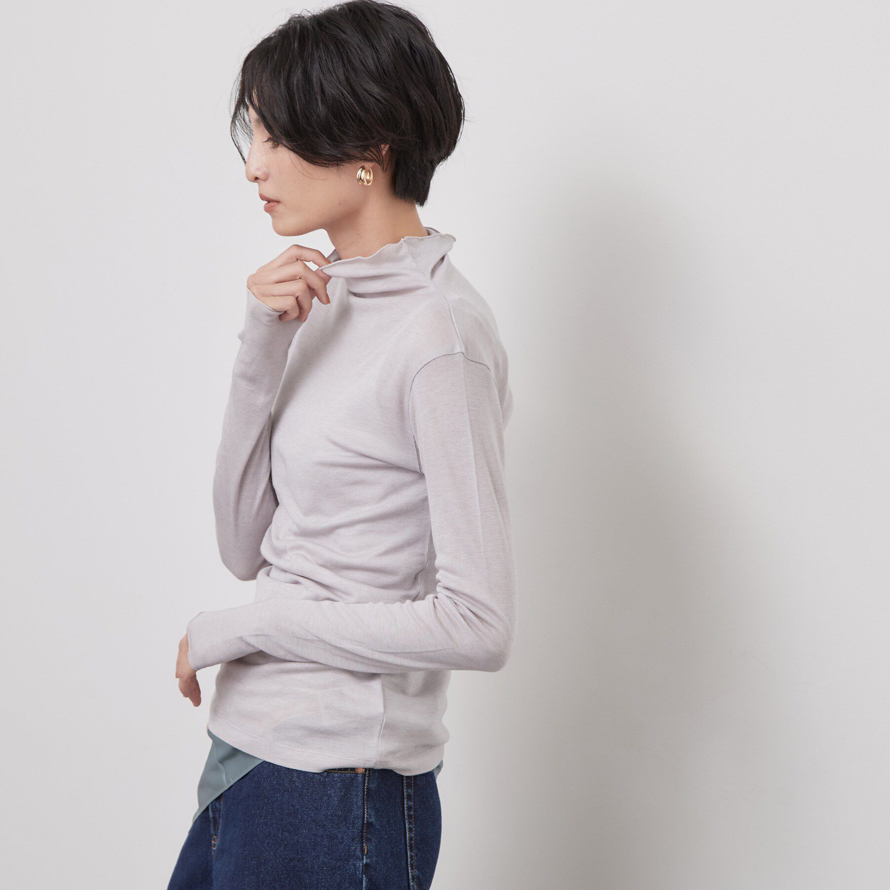 OPAQUE.CLIP「なめらかシアーハイネックカットソー【洗濯機OK／抗ピル】」|Tシャツ・カットソー|