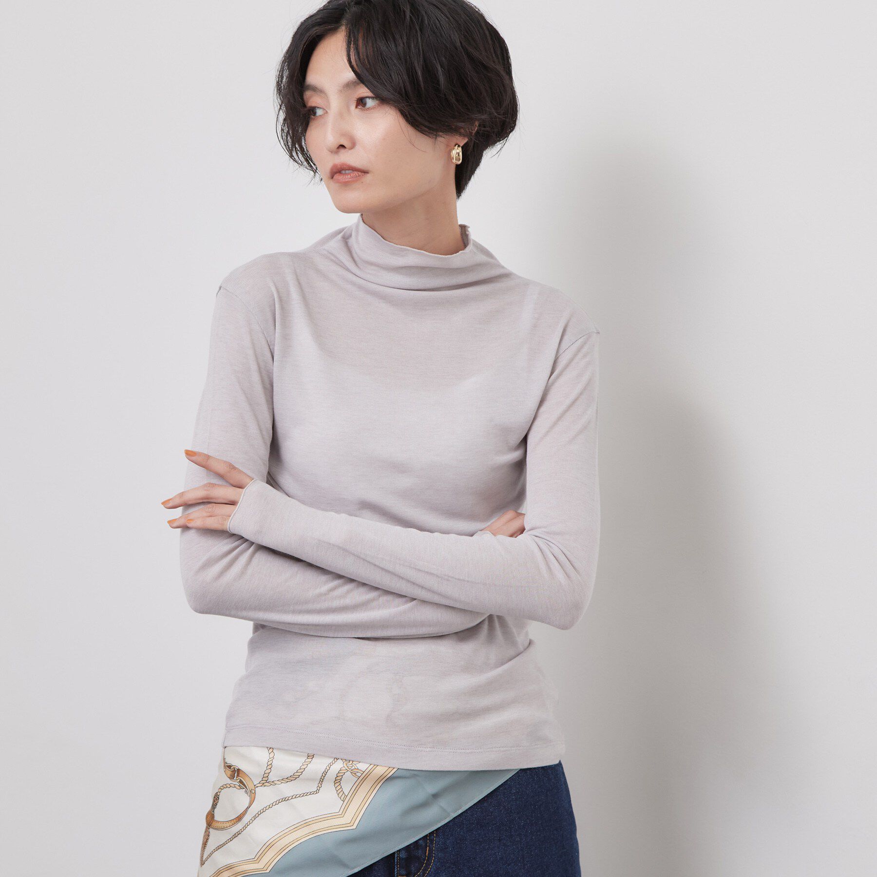 OPAQUE.CLIP「なめらかシアーハイネックカットソー【洗濯機OK／抗ピル】」|Tシャツ・カットソー|ライトグレー(011