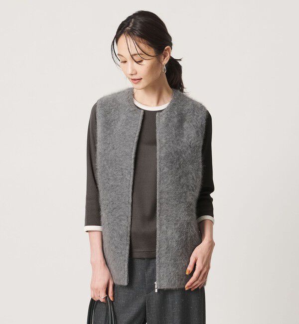 UNITED ARROWS「７分袖 リブ バイカラー パイピング カットソー」|Tシャツ・カットソー|DK.GRAY