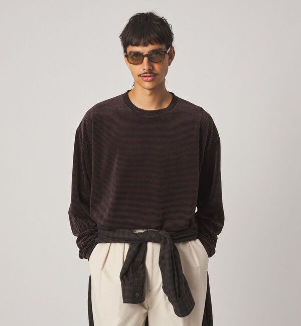 STEVEN ALAN「＜Steven Alan＞ ベロア ボーダー クルーネック Ｔシャツ」|Tシャツ・カットソー|