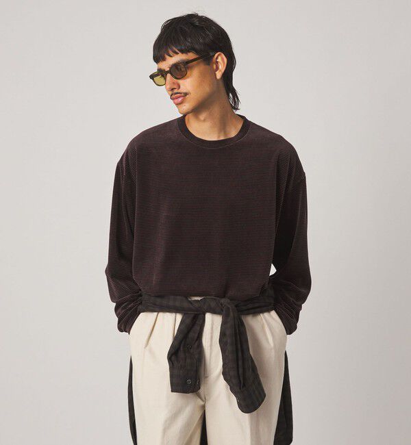 STEVEN ALAN「＜Steven Alan＞ ベロア ボーダー クルーネック Ｔシャツ」|Tシャツ・カットソー|