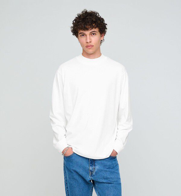 UNITED ARROWS green label relaxing「ロングファイバー クリア モックネック 長袖 Tシャツ カットソー」|Tシャツ・カットソー|WHITE