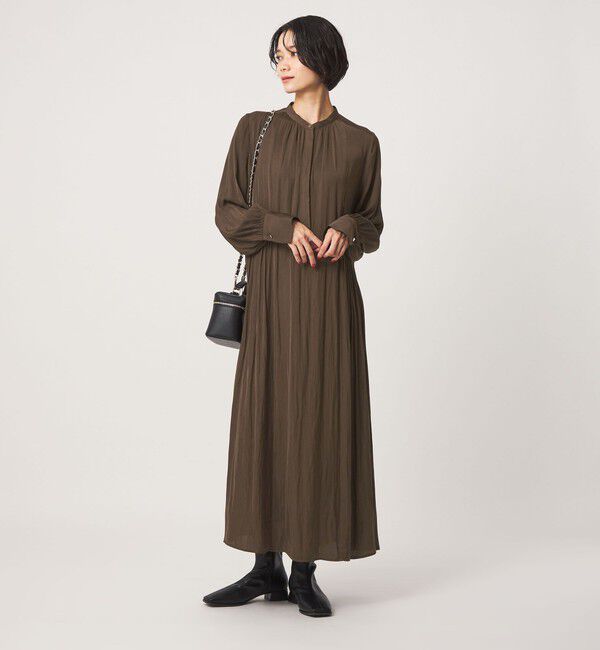UNITED ARROWS green label relaxing「［size SHORTあり］サテン ギャザー ロングスリーブ ワンピース」|ワンピース|