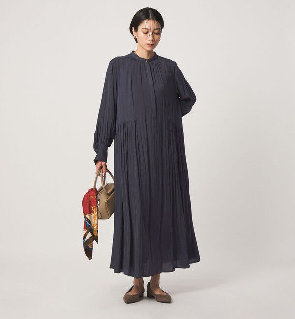 UNITED ARROWS green label relaxing「［size SHORTあり］サテン ギャザー ロングスリーブ ワンピース」|ワンピース|