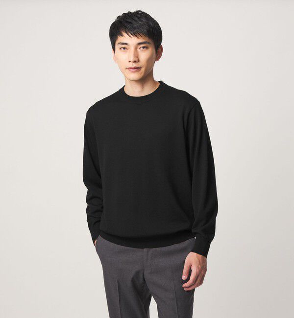 UNITED ARROWS green label relaxing「SUPER 120S ハイゲージ クルーネック ニット」|ニット・セーター|BLACK