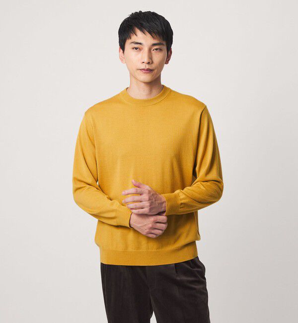 UNITED ARROWS green label relaxing「SUPER 120S ハイゲージ クルーネック ニット」|ニット・セーター|YELLOW