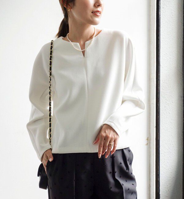 NOLLEY'S「《UVカット/接触冷感/セットアップ対応》ウォッシャブルダンボールキーネックプルオーバー」|Tシャツ・カットソー|ホワイト